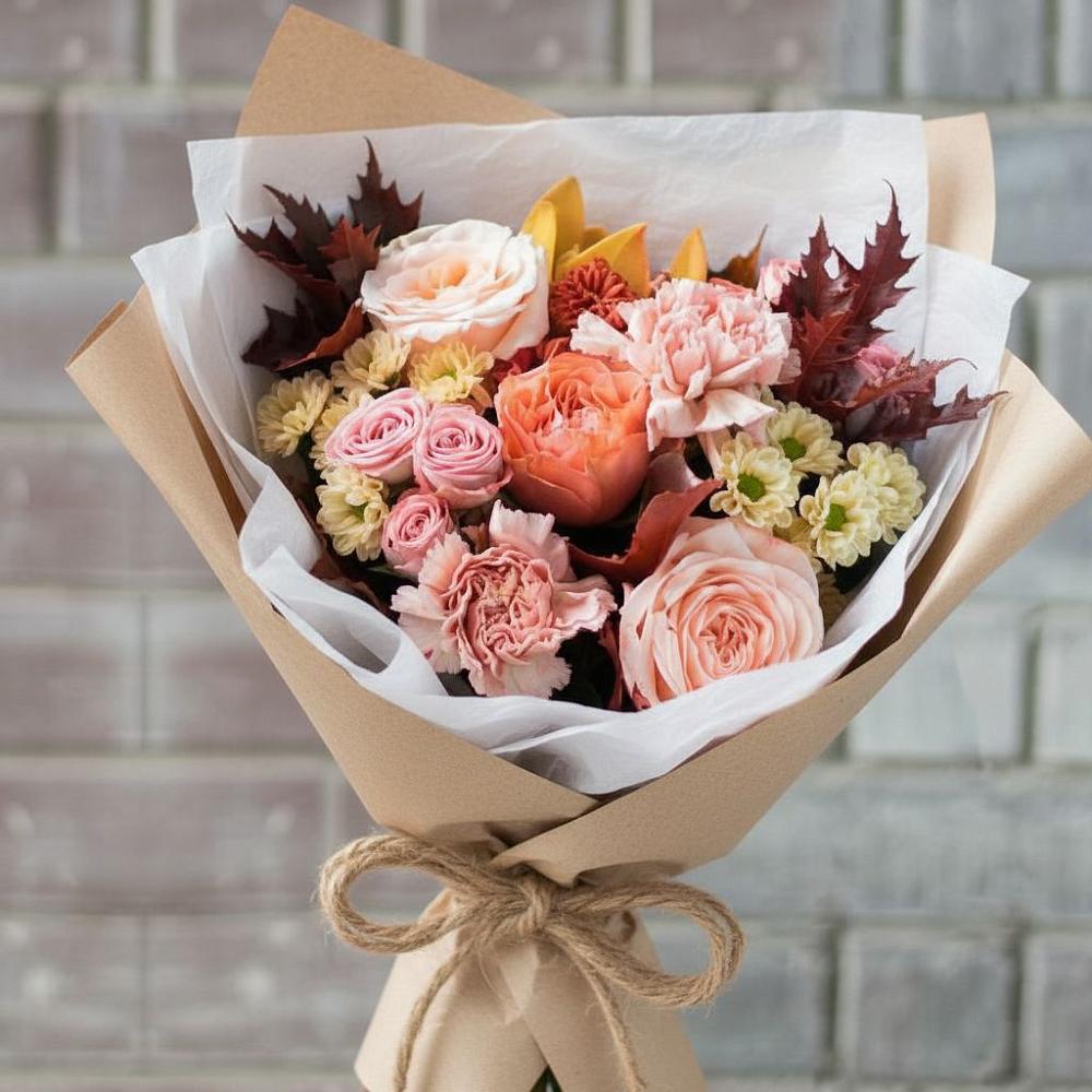 Букет цветов из: Гвоздики, Хризантемы и Розы в Поселье