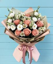 Букет цветов из:  Розы, Альстромерии и Лизиантусы в Поселье