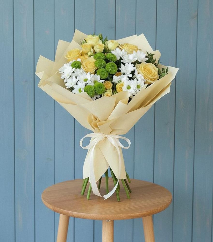 Букет цветов из: Хризантемы и Розы в Поселье