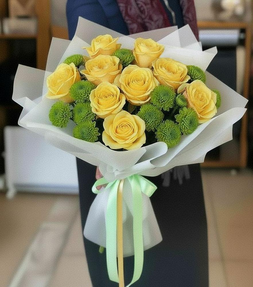 Букет цветов из: Хризантемы и Розы в Поселье