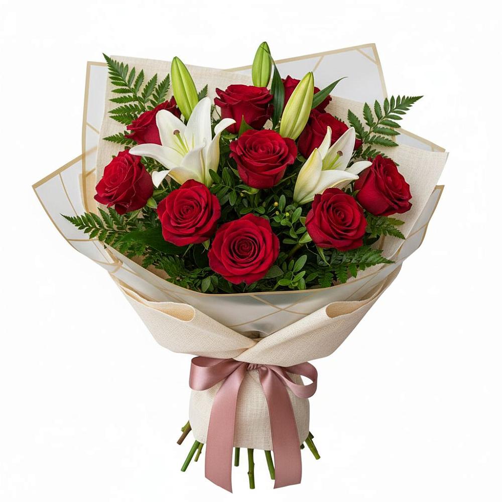 Букет цветов из: Лилии и Розы в Поселье