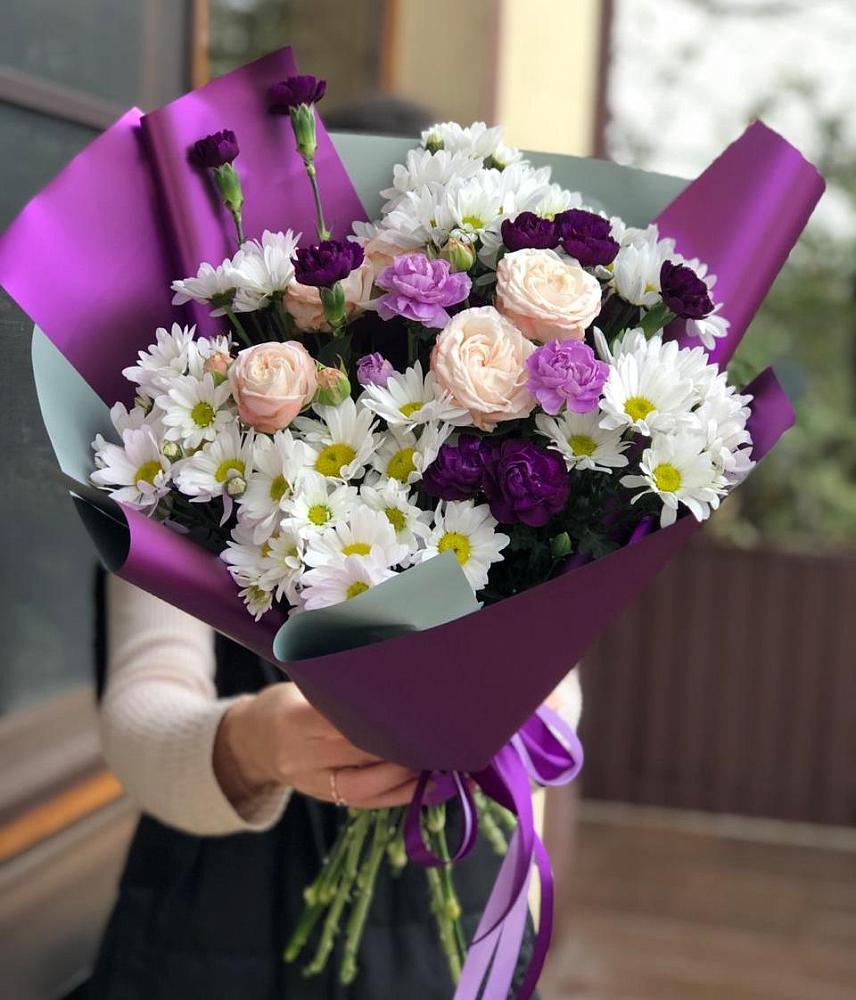 Букет цветов из: Хризантемы, Гвоздики и Розы в Поселье