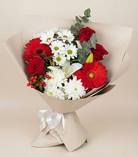 Букет цветов из:  Розы, Хризантемы, Герберы и Лилии в Поселье