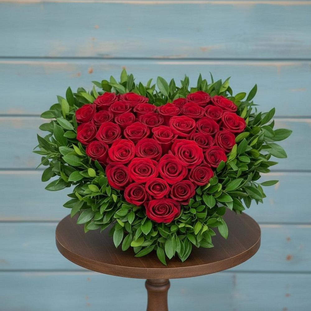 Цветочная композиция из Розы в виде сердца в Поселье