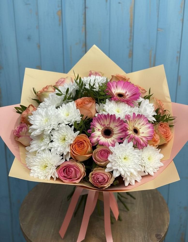 Букет цветов из: Розы, Герберы и Хризантемы в Поселье