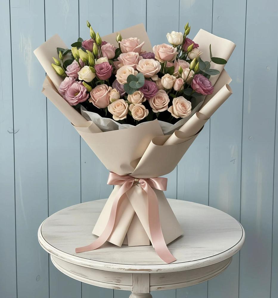 Букет цветов из: Розы и Лизиантусы в Поселье