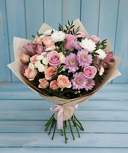 Букет цветов из:  Хризантемы, Розы и Альстромерии в Поселье