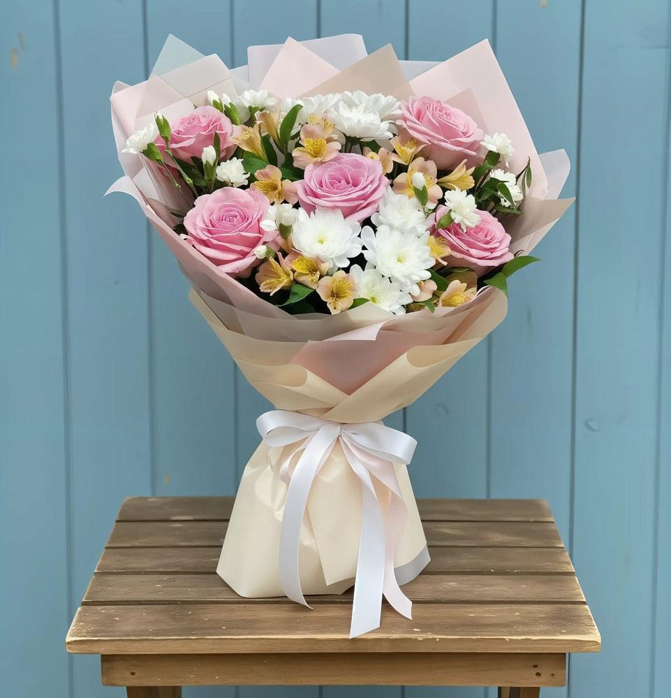 Букет цветов из: Гвоздики, Орхидеи и Розы в Поселье